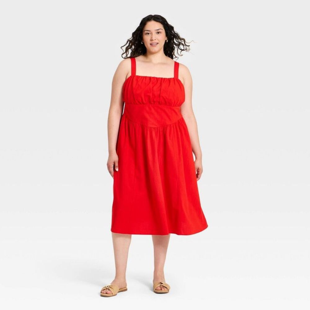 Women's Plus Midi A Line Summer Dresses - Ava & Viv Red 4X